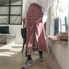 Shirred-front Velvet Long Skirt
