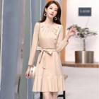 Button-up Long-sleeve Mini A-line Dress