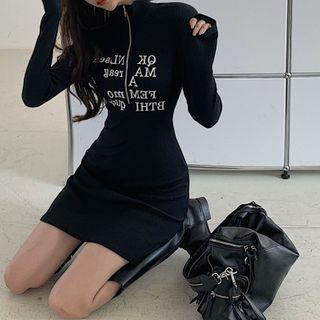 Half-zip Lettering Mini Bodycon Dress