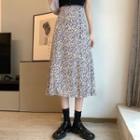 Floral High-waist Side-slit Semi Skirt