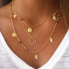 Disc & Leaf Layered Necklace As Shown In Figure - One Size
