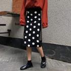 Dot Print Knit Skirt Black - One Size