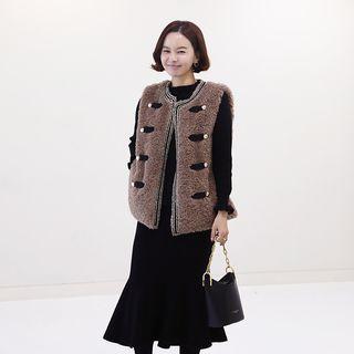 Button-trim Sherpa-fleece Vest