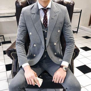 Suit Set: Double-breasted Pinstriped Blazer + Vest + Dress Pants