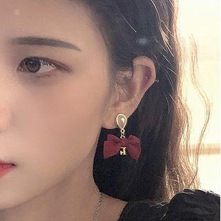Bow Alloy Dangle Earring 1 Pair - 925 Silver Needle - Red - One Size