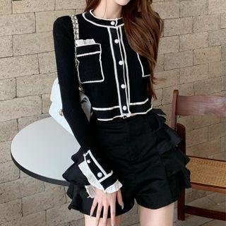 Contrast Trim Cropped Cardigan / Shorts