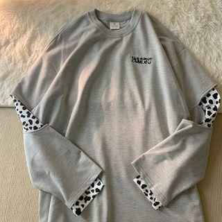 Long-sleeve Cow Print Panel T-shirt
