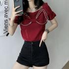 Short-sleeve Square-neck Bow Neck Top