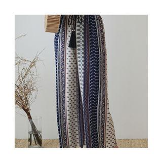 Band-waist Pattern Pants With Cord