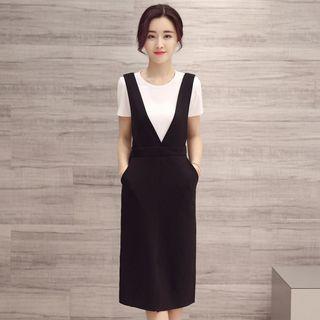 Set: Short Sleeve T-shirt + Pinafore Midi Dress