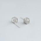 925 Sterling Silver Caged Rhinestone Earring 1 Pair - Earrings - Cube - One Size