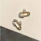Faux Pearl Rhinestone Safety Pin Earring 1 Pair - Gold & Silver - One Size