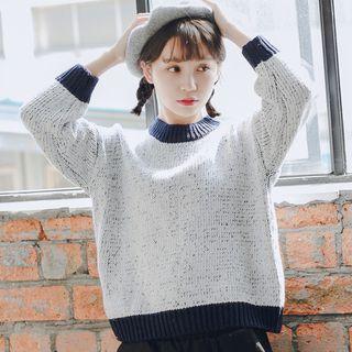 Contrast Trim Crew-neck Sweater