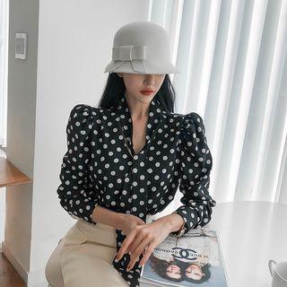 Scarf-neck Polka-dot Blouse