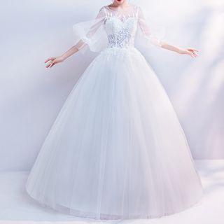 Applique Puff-sleeve Wedding Ball Gown