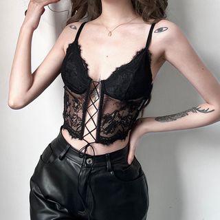 Lace Paneled Lace-up Camisole Top