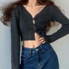 V-neck Button-up Cropped Cardigan / Plain Camisole