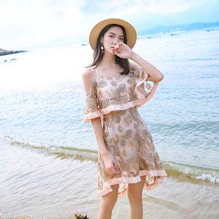 Cold-shoulder Embroidered Mini A-line Dress