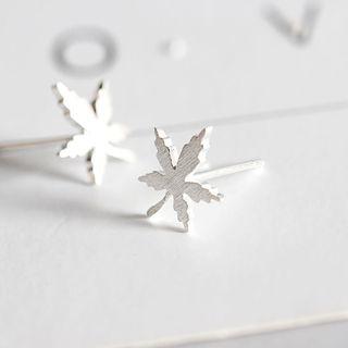 Leaf Ear Stud 1 Pair - Silver - One Size