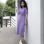Short-sleeve Midi Dress Taro Purple - One Size