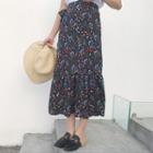 Floral High-waist Frilled Midi-skirt