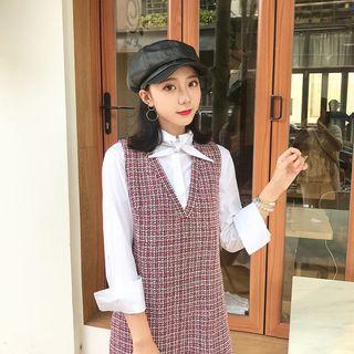 Plain Shirt / Fringed Woolen Sleeveless Dress