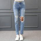 Mid-rise Frayed Straight-cut Jeans