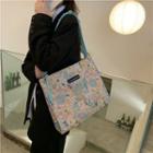 Floral Print Canvas Tote Bag Floral - Pink & Light Blue - One Size