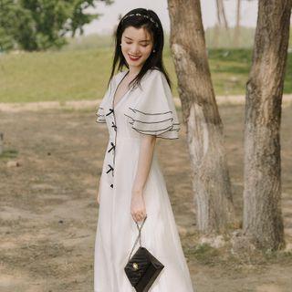 Bow Detail Short-sleeve Maxi A-line Dress