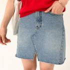 Slit-front Denim Miniskirt