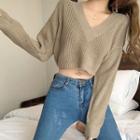 Cut-out Long-sleeve Cropped Knit Top