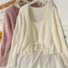 Set: Furry-knit Camisole Top + Light Cardigan In 7 Colors