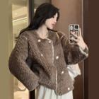 Double-breasted Fleece Jacket Dark Brown - One Size