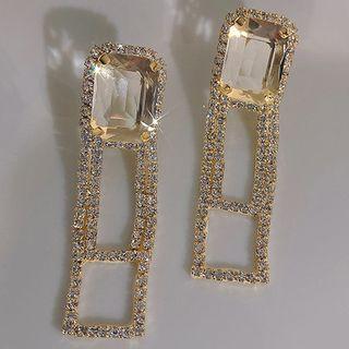 Rectangle Rhinestone Alloy Earring Y-286 - 1 Pair - Gold - One Size
