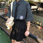 Set: Checked Elbow-sleeve Shirt + Tie