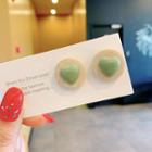Heart Acrylic Earring Am1931 - 1 Pair - Green Heart - Off-white - One Size