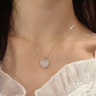 Heart Rhinestone Pendant Necklace 1 Pc - Necklace - Gold - One Size