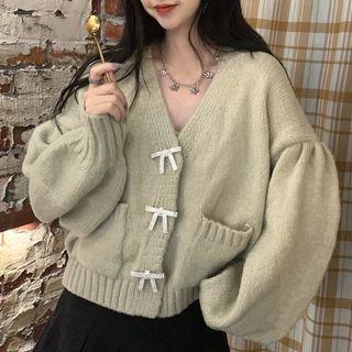 Bow Detail Cardigan / Sleeveless Knit Top