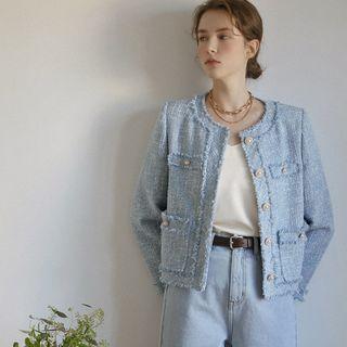 Fringed Faux-pearl Tweed Jacket