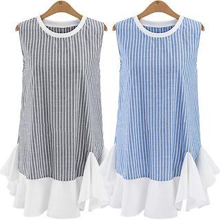 Sleeveless Stripe Ruffle Hem Tunic