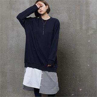 Mock Shirt Layered Sweatshirt Dress