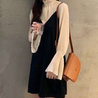 Long-sleeve Chiffon Top / Spaghetti Strap Pinafore Dress