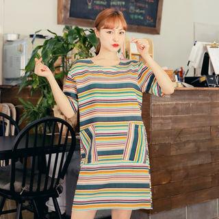 Pocket-patch Stripe Shift Dress