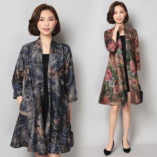 Long-sleeve Flower Printed Woolen Coat