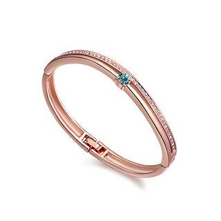 Fashion Plated Rose Gold Bangle With Blue Austrian Element Crystal
