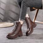 Genuine Leather Platform Lace Up Short Boots
