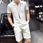Set: Short-sleeve V-neck Linen T-shirt + Shorts