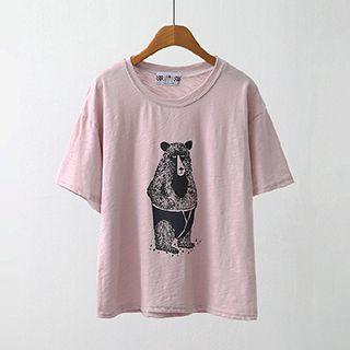 Beer Print Short Sleeve T-shirt
