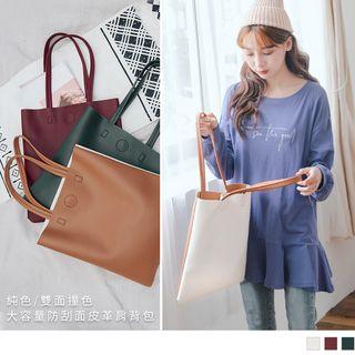 Faux Leather Two Tone Tote Bag