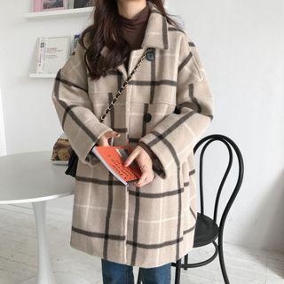 Buttoned Plaid Coat Almond - One Size